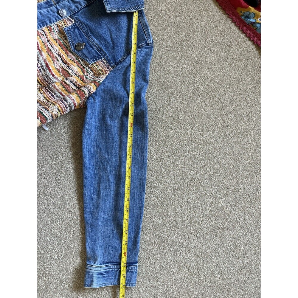 Chicos Woven Striped Mixed Media Denim Jacket Multi Color Trucker Blue Womens M - Picture 5 of 9